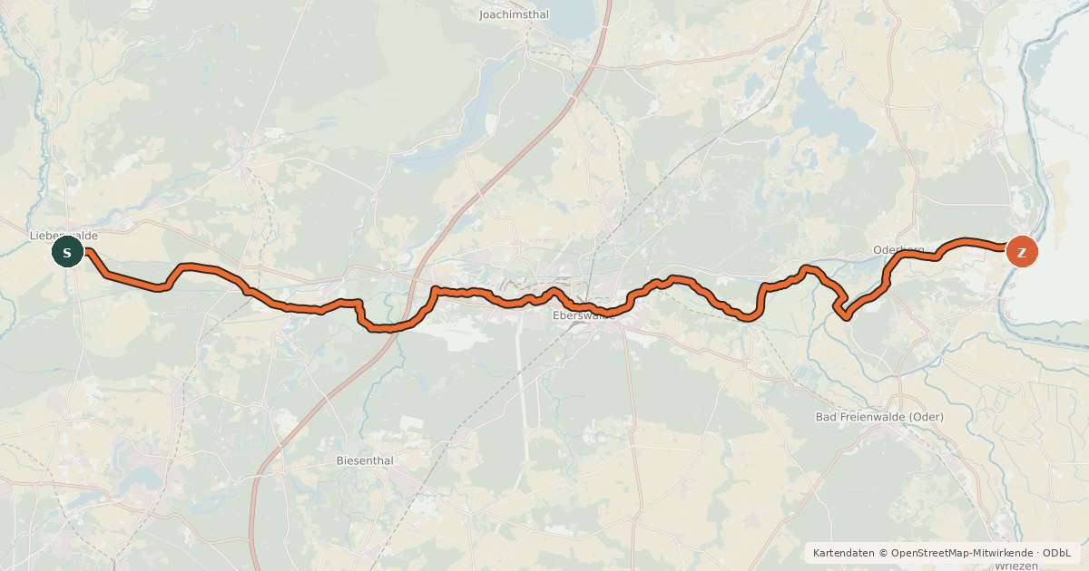 Kartenübersicht der Radroute Oder-Havel-Radweg