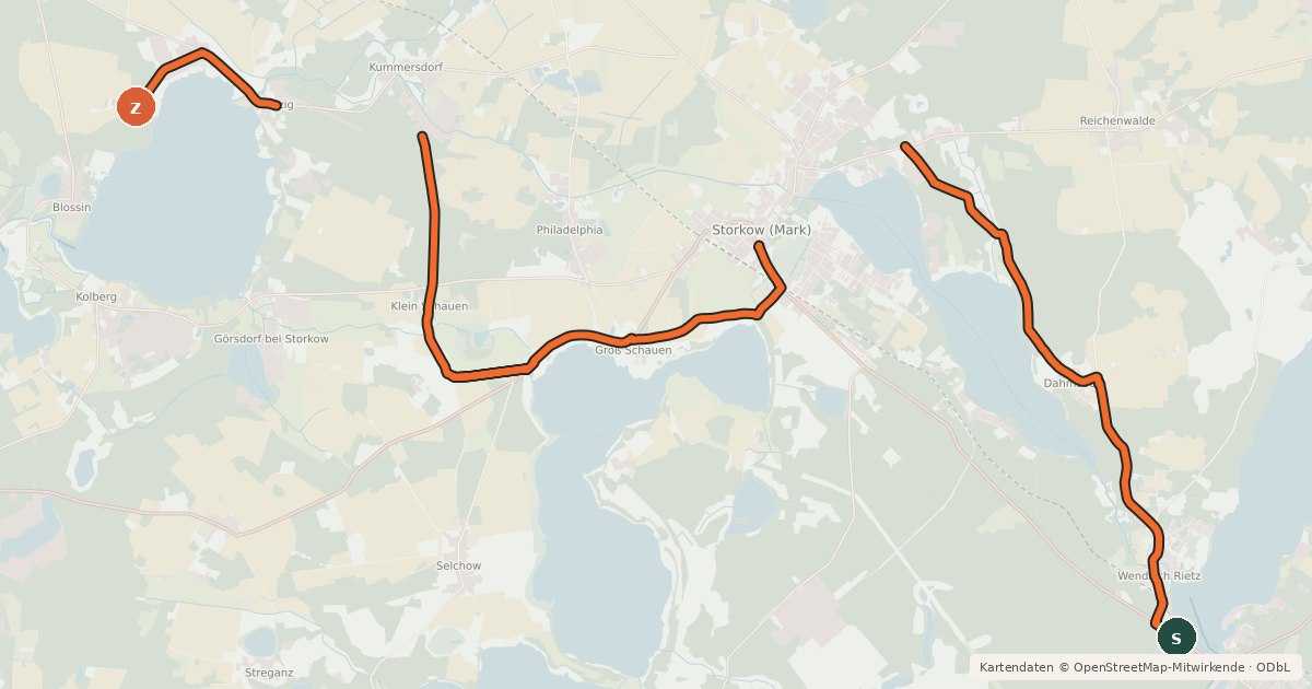 Kartenübersicht der Radroute Oder-Spree-Dahme-Radweg