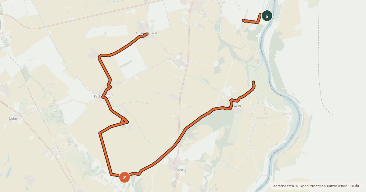 Kartenübersicht der Radroute Oderbruch Kurzroute 11
