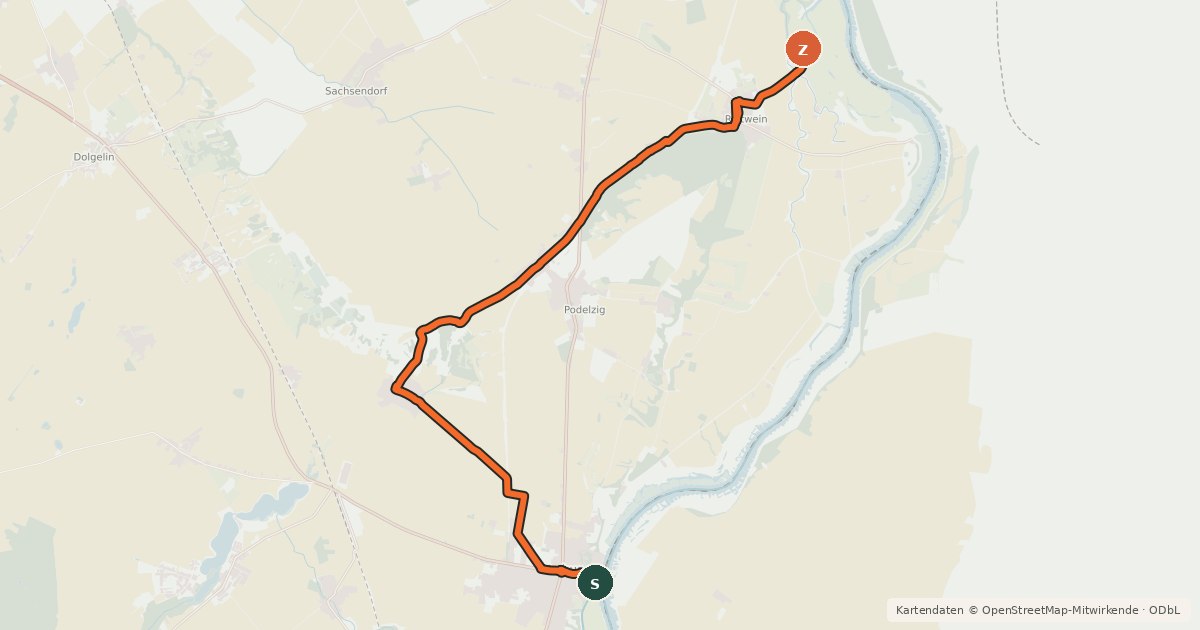Kartenübersicht der Radroute Oderbruch Kurzroute 12