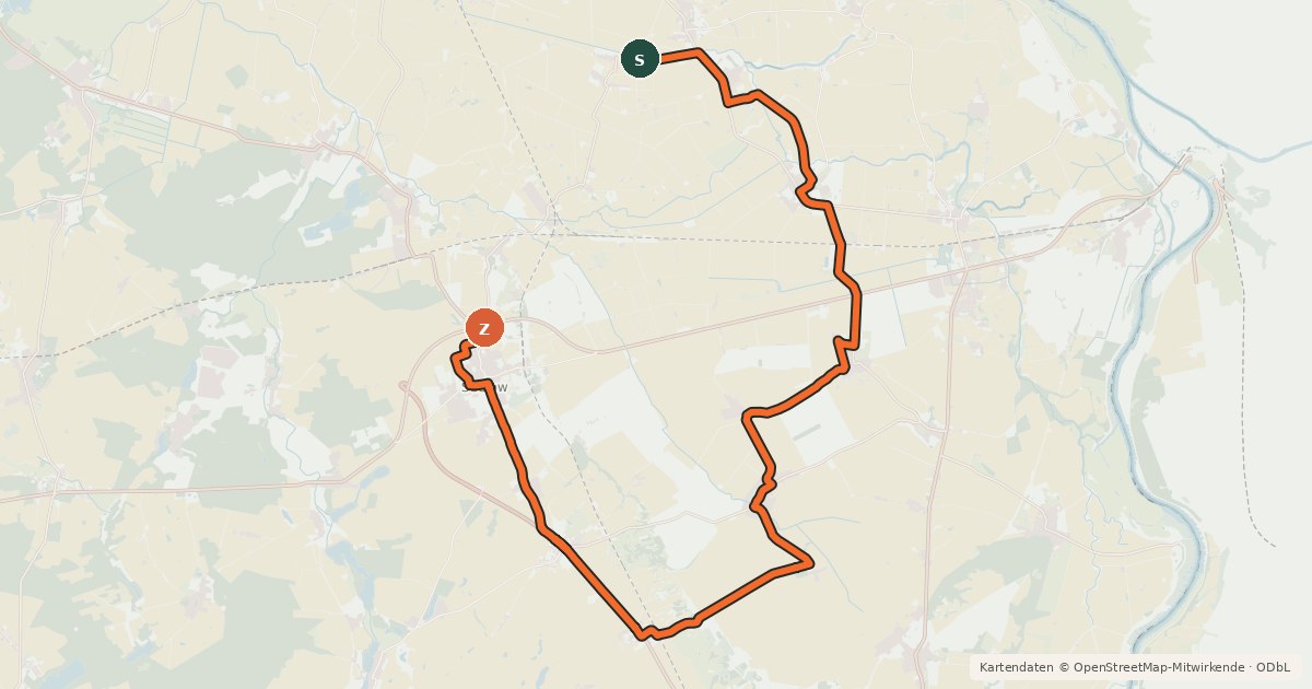 Kartenübersicht der Radroute Oderbruch Zusatzroute 6