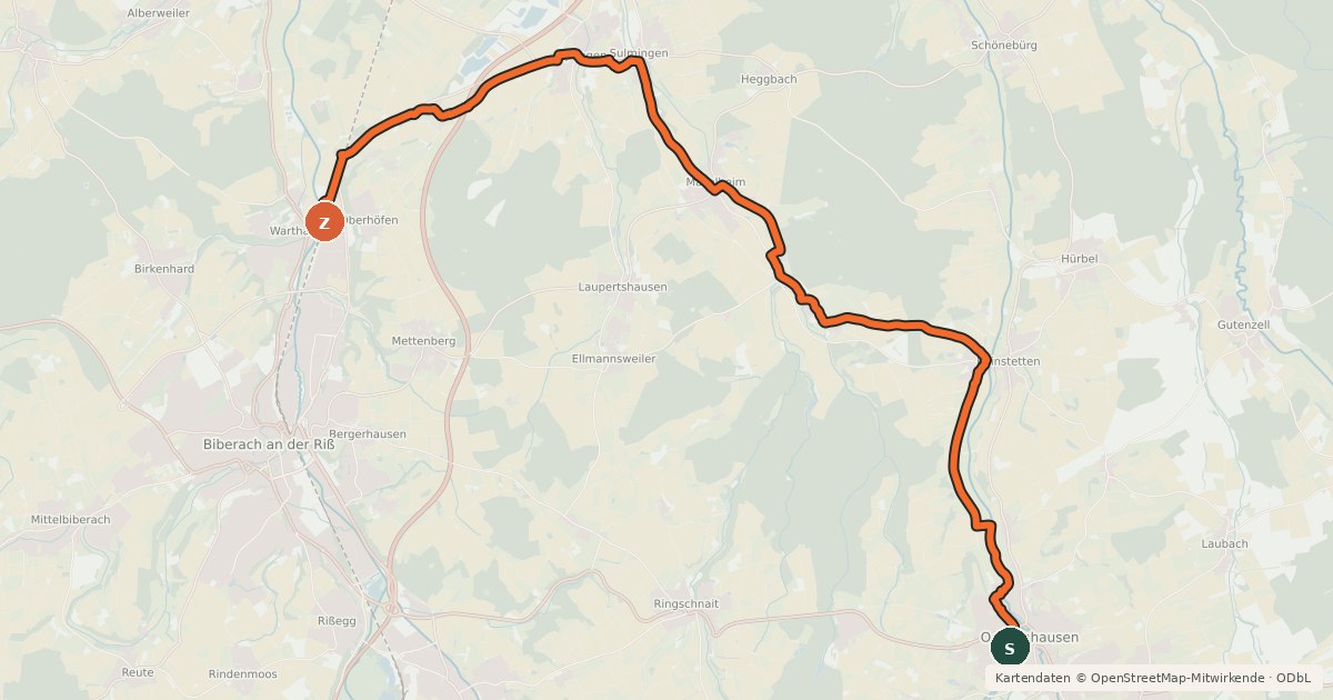 Kartenübersicht der Radroute Öchsle-Radweg