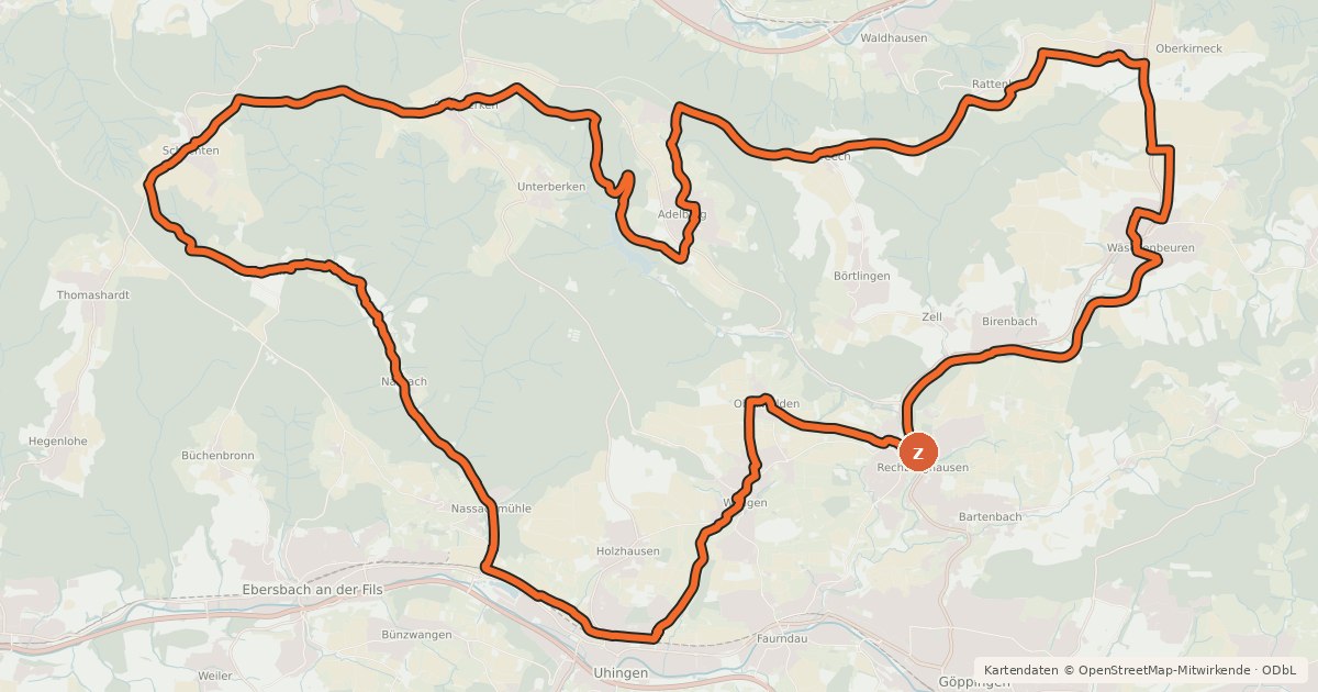 Kartenübersicht der Radroute Östliche Schurwaldroute