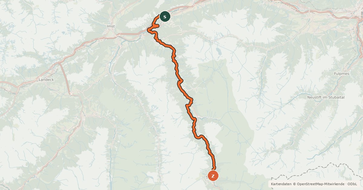 Kartenübersicht der Radroute Ötztalradweg