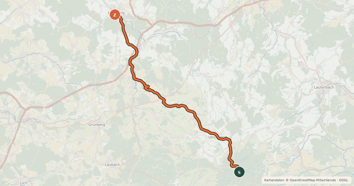 Kartenübersicht der Radroute Ohmtaltour