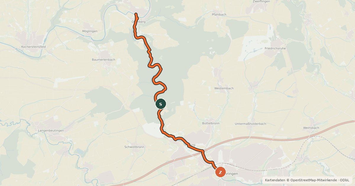 Kartenübersicht der Radroute Ohrntalradweg