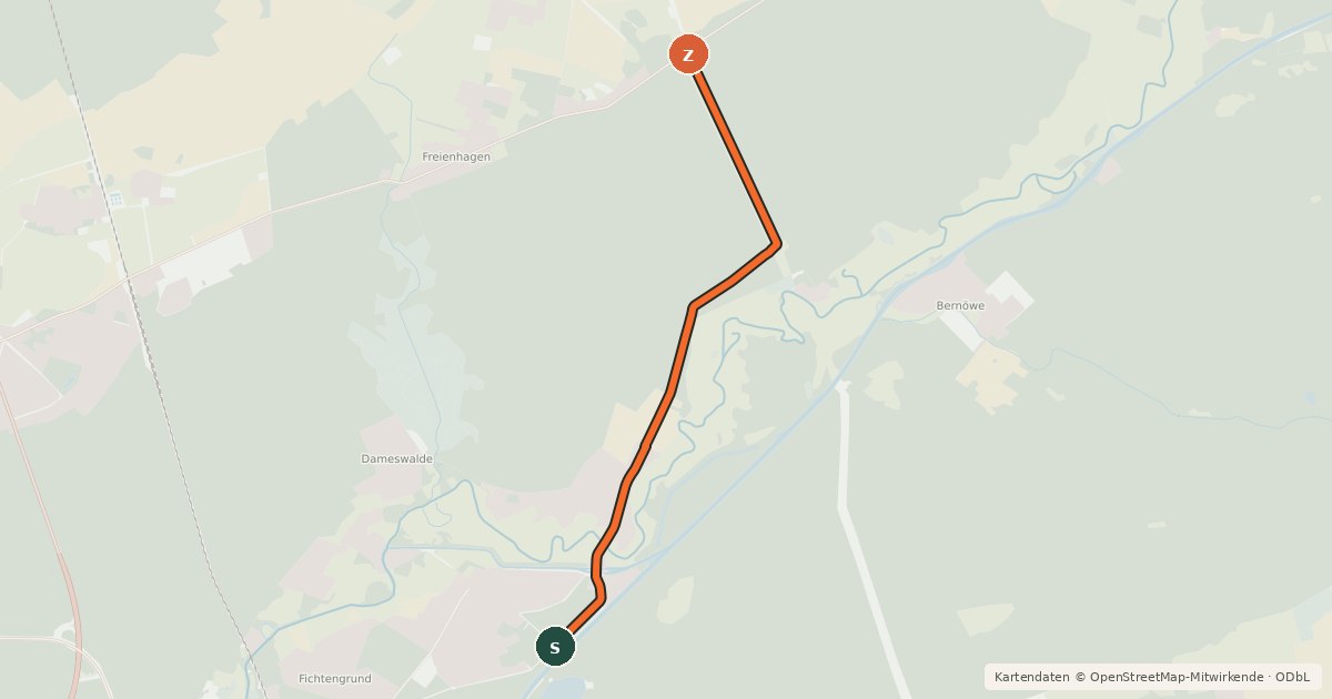 Kartenübersicht der Radroute Oranienburg (65) - Liebenwalde (71)