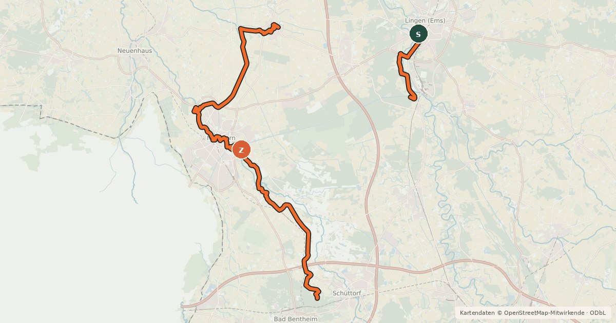 Kartenübersicht der Radroute Oranier Fahrrad Route