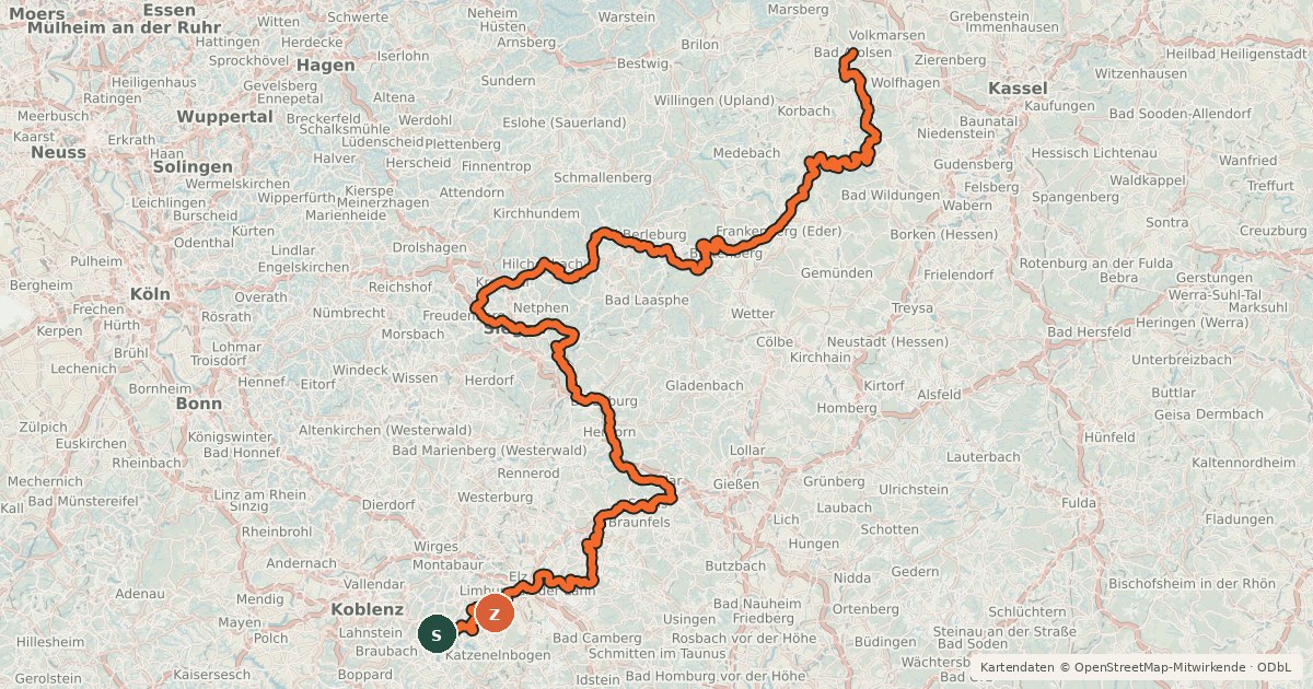 Kartenübersicht der Radroute Oranierroute