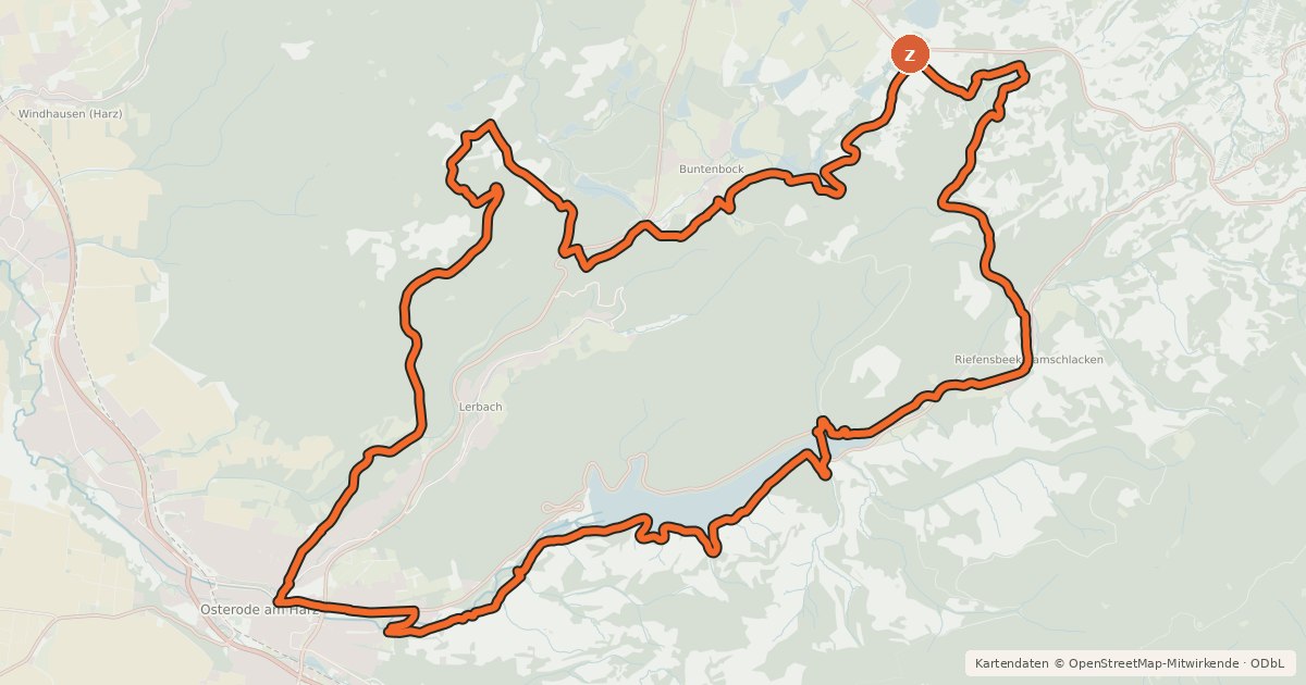 Kartenübersicht der Radroute OS2 (Große Freiheit Harz)