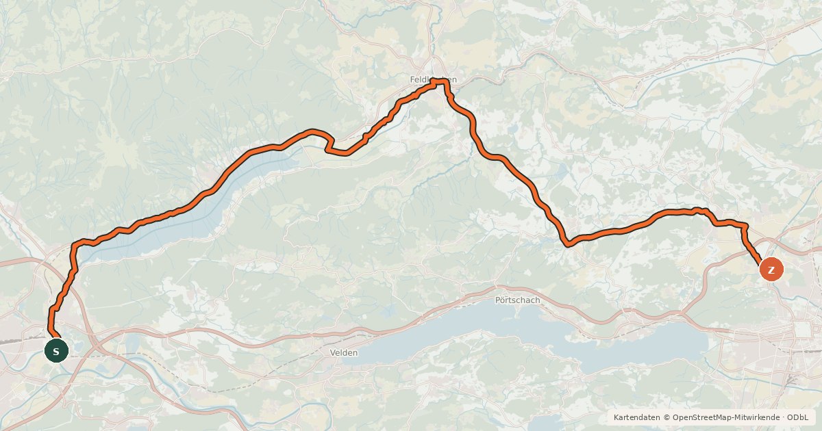 Kartenübersicht der Radroute Ossiacher See Radweg