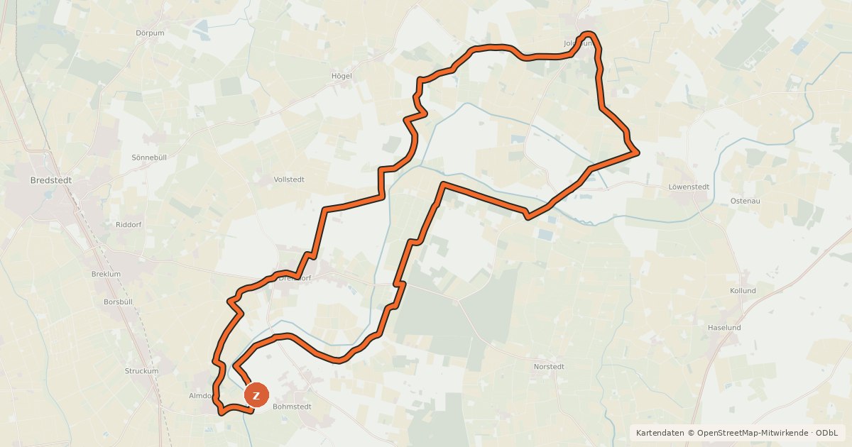 Kartenübersicht der Radroute Ostenautal-Route