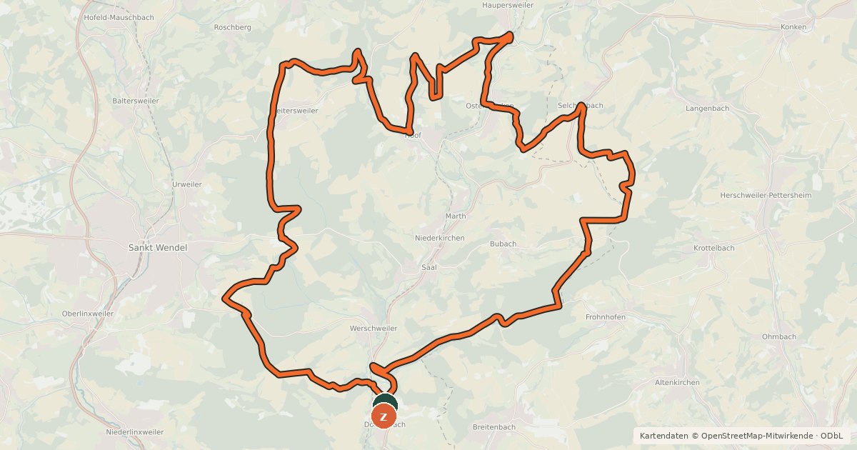 Kartenübersicht der Radroute Ostertal-Höhen-Radweg