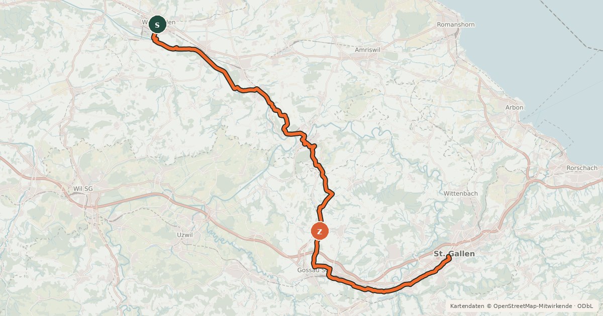 Kartenübersicht der Radroute Ostschweizer Wein-Route