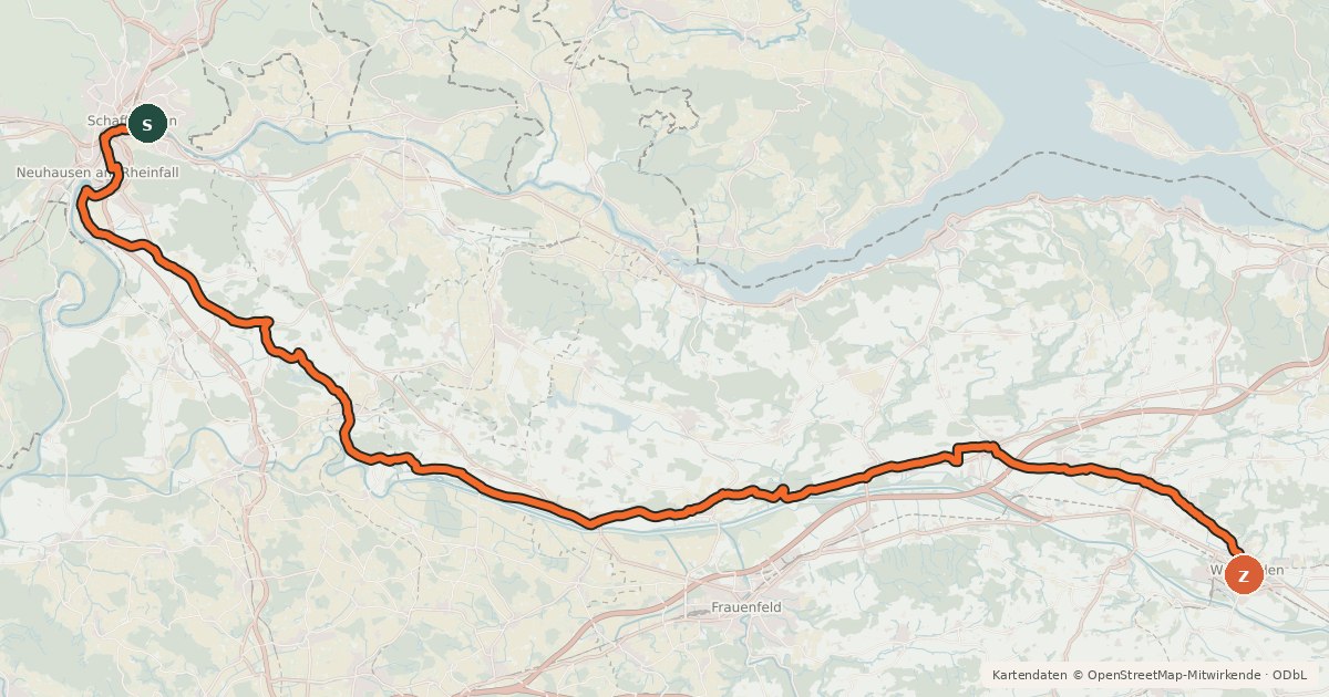Kartenübersicht der Radroute Ostschweizer Wein-Route