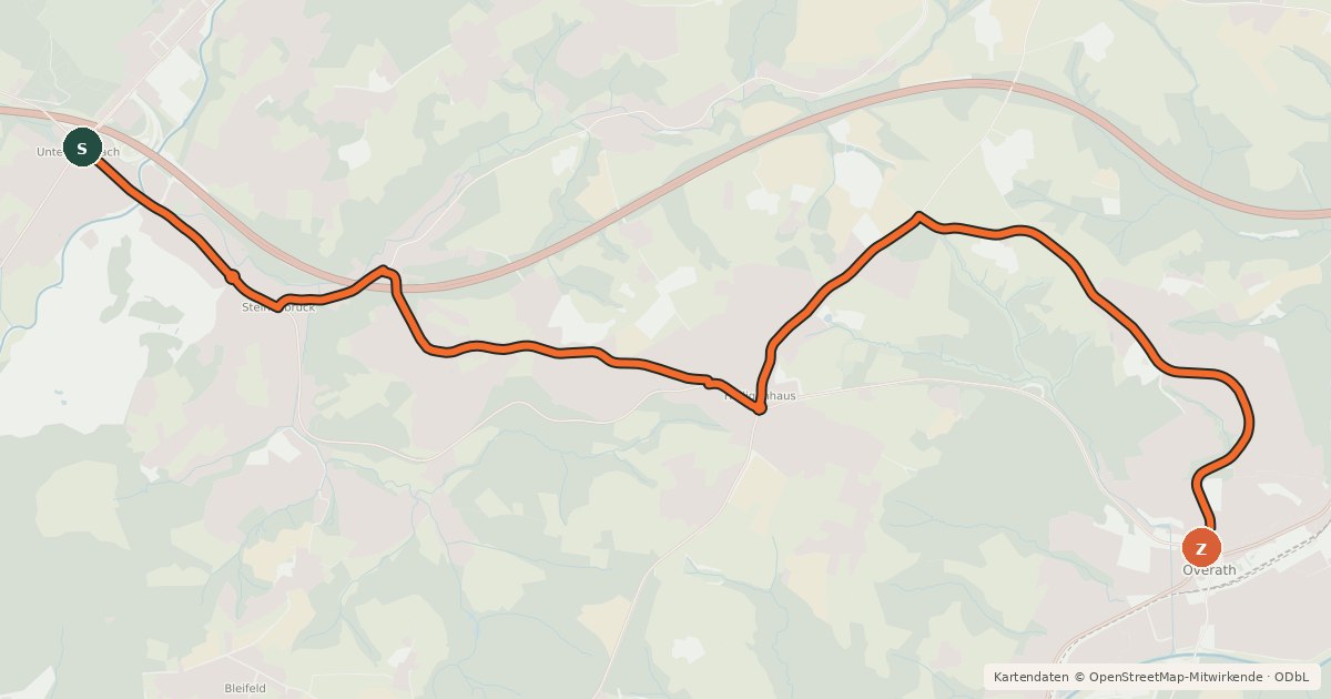 Kartenübersicht der Radroute Overath (79) - Overath (81)