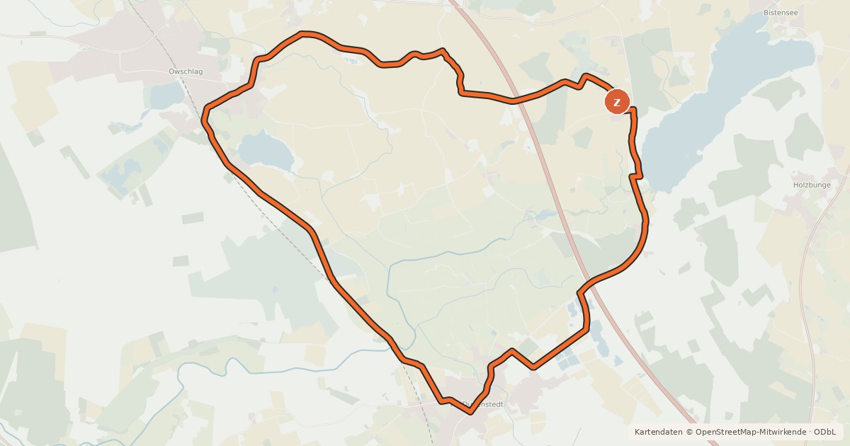 Kartenübersicht der Radroute Owschlag Runde