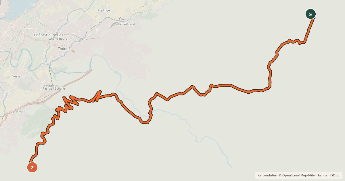 Kartenübersicht der Radroute P'tites Routes du Soleil, étape 2, Boëge / La Muraz