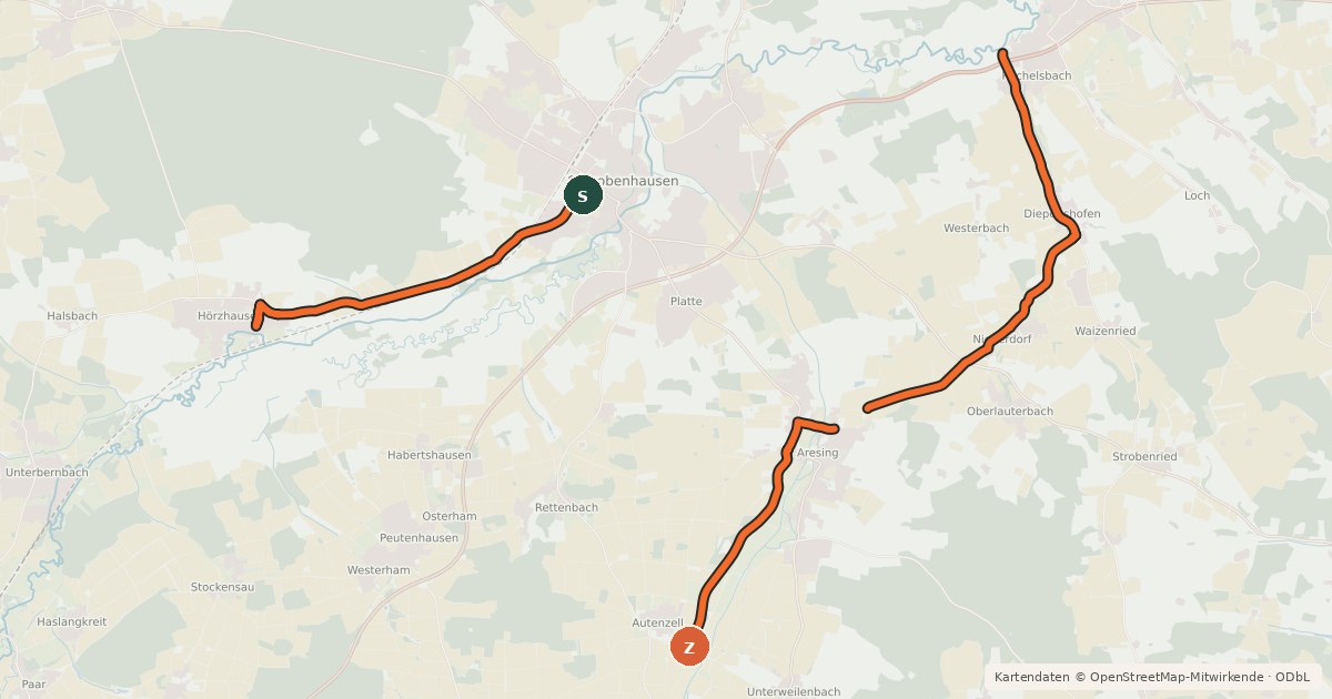 Kartenübersicht der Radroute Paar-Weilach-Tour