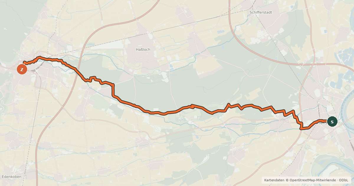 Kartenübersicht der Radroute Palatina-Radweg