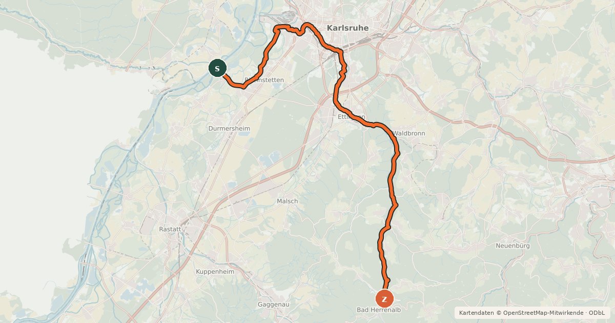 Kartenübersicht der Radroute PAMINA Alb-Rhein