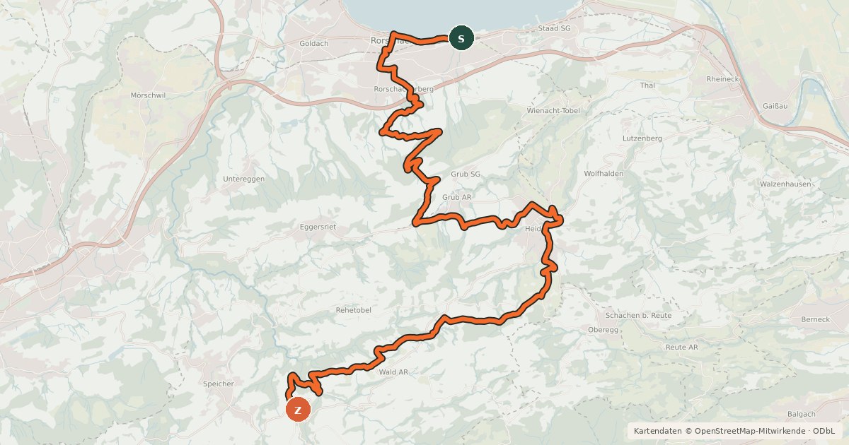 Kartenübersicht der Radroute Panorama Bike - Etappe 1