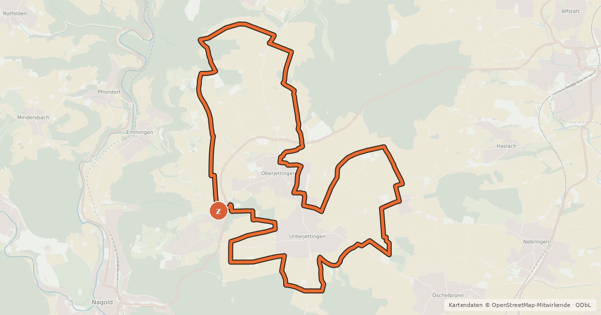 Kartenübersicht der Radroute Panorama Radrundweg Jettingen