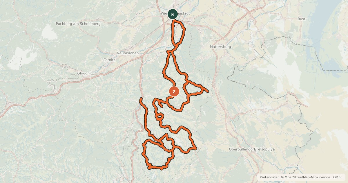 Kartenübersicht der Radroute Panorama-Radweg Bucklige Welt