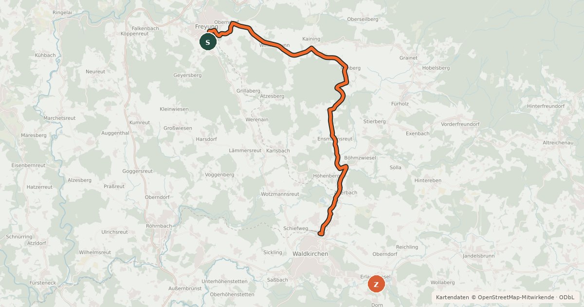 Kartenübersicht der Radroute Panorama-Route Ost