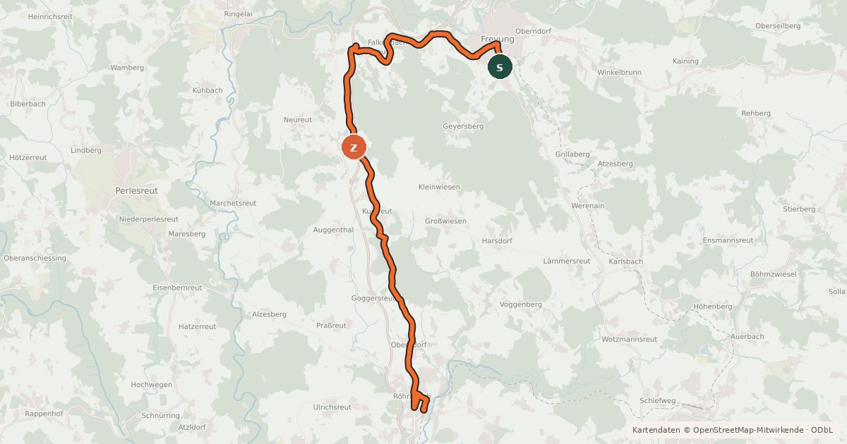 Kartenübersicht der Radroute Panorama-Route West