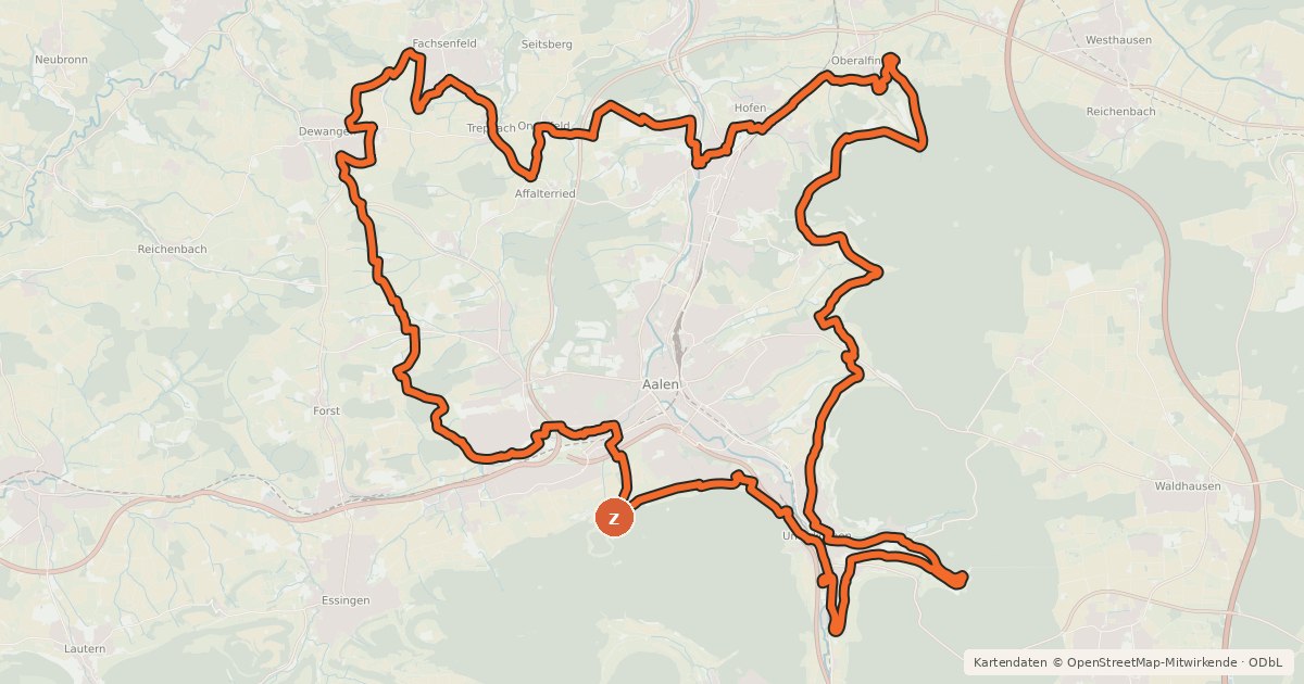 Kartenübersicht der Radroute Panoramatour Aalen
