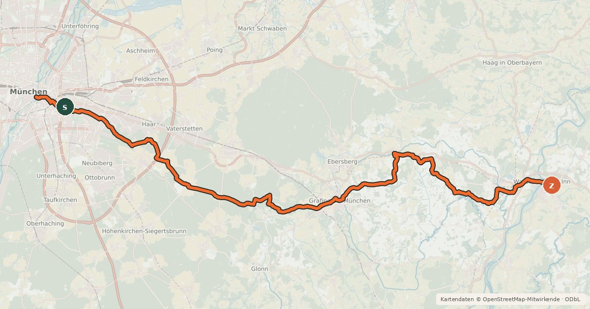 Kartenübersicht der Radroute Panoramaweg Isar-Inn