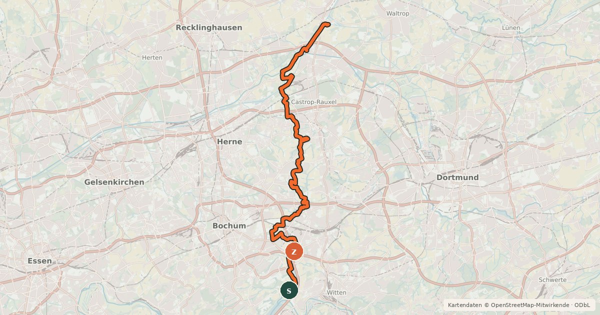 Kartenübersicht der Radroute Parkway EmscherRuhr