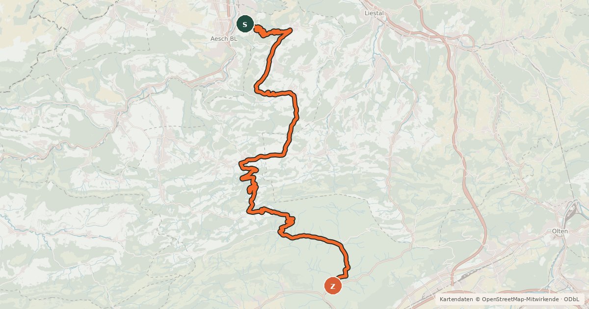 Kartenübersicht der Radroute Passwang–Oberaargau