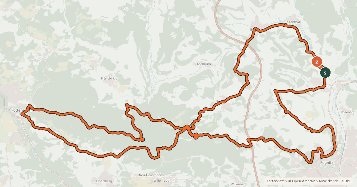 Kartenübersicht der Radroute Pegnitz-Pottenstein Runde