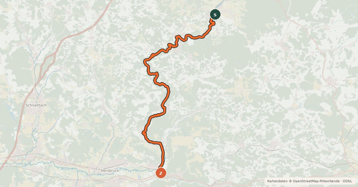 Kartenübersicht der Radroute Pegnitztalradweg