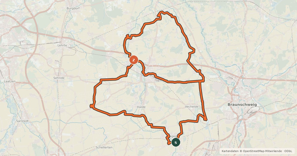 Kartenübersicht der Radroute Peiner Wasserroute