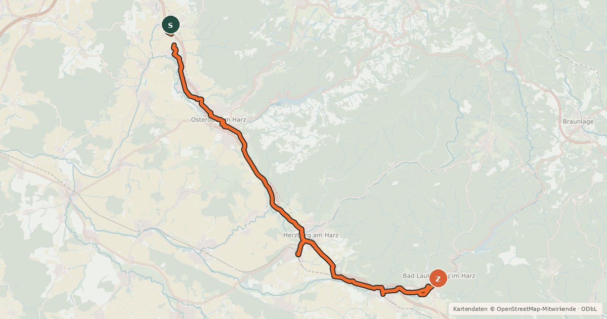 Kartenübersicht der Radroute Pendler-Alltagsroute am Harzrand