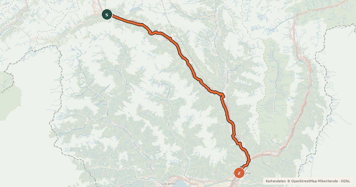 Kartenübersicht der Radroute Percorso Nord-Sud