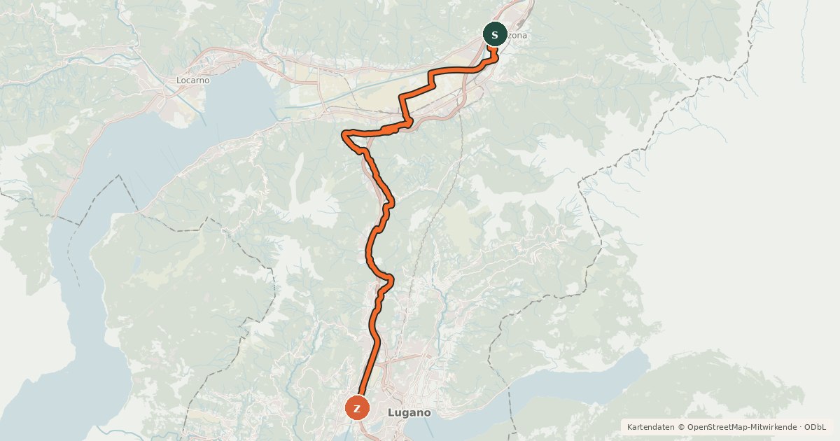 Kartenübersicht der Radroute Percorso Nord-Sud