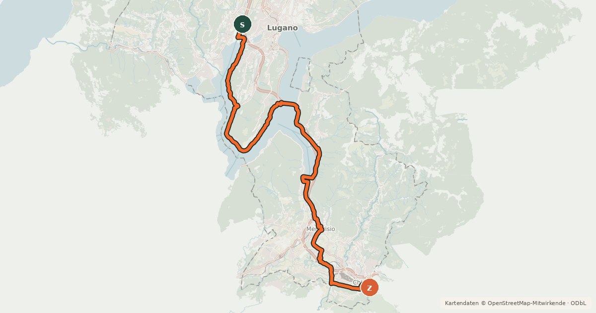 Kartenübersicht der Radroute Percorso Nord-Sud