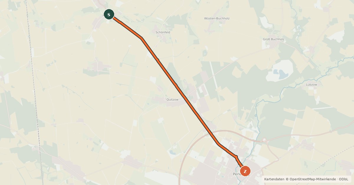 Kartenübersicht der Radroute Perleberg (20) - Karstädt (25)