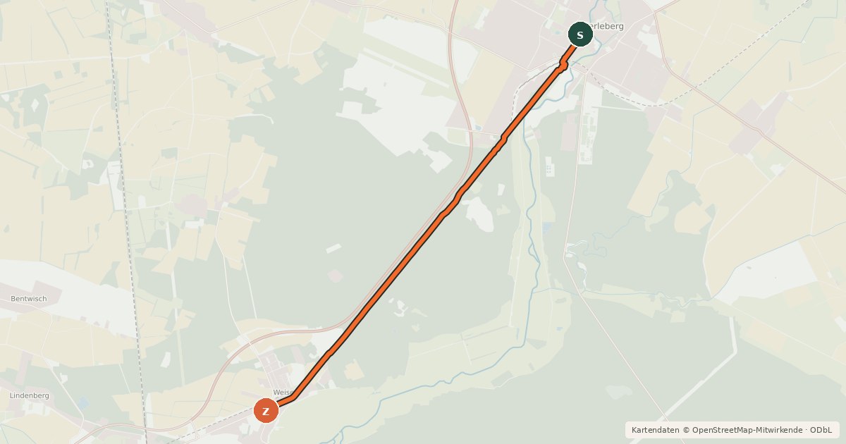 Kartenübersicht der Radroute Perleberg (21) - Bad Wilsnack (31)