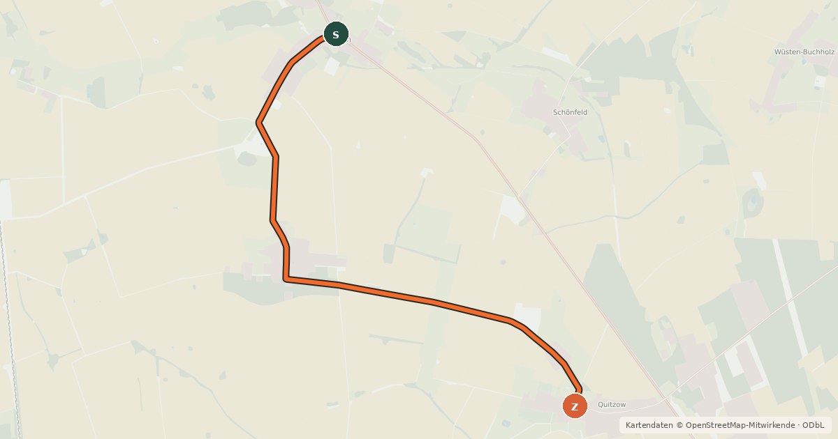 Kartenübersicht der Radroute Perleberg (23) - Karstädt (25)