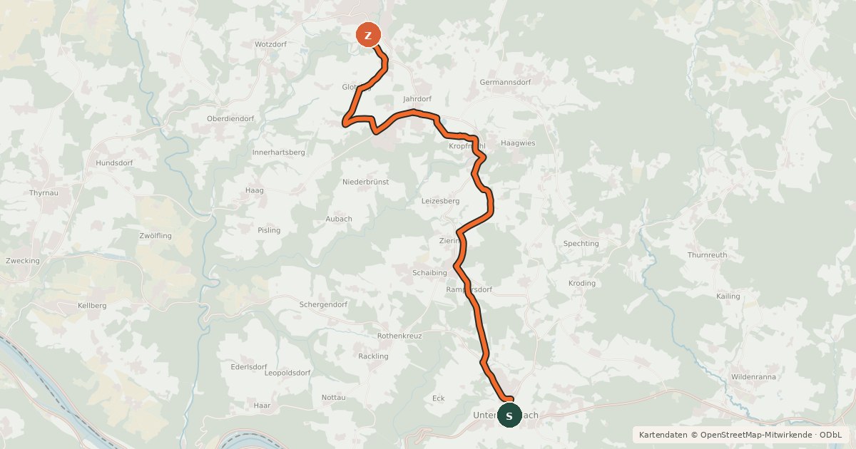 Kartenübersicht der Radroute Pferdebahn-Radweg