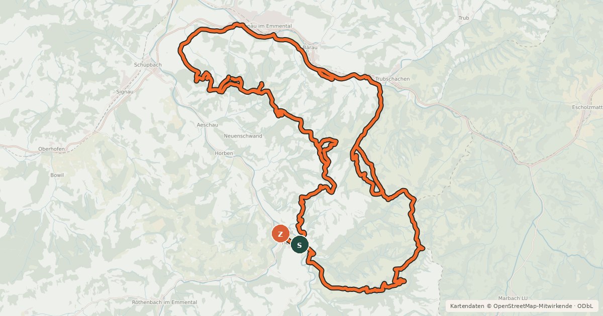 Kartenübersicht der Radroute Pfyffer-Loop