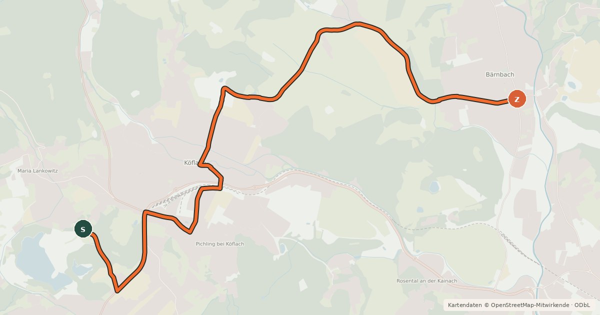 Kartenübersicht der Radroute Piber Radweg