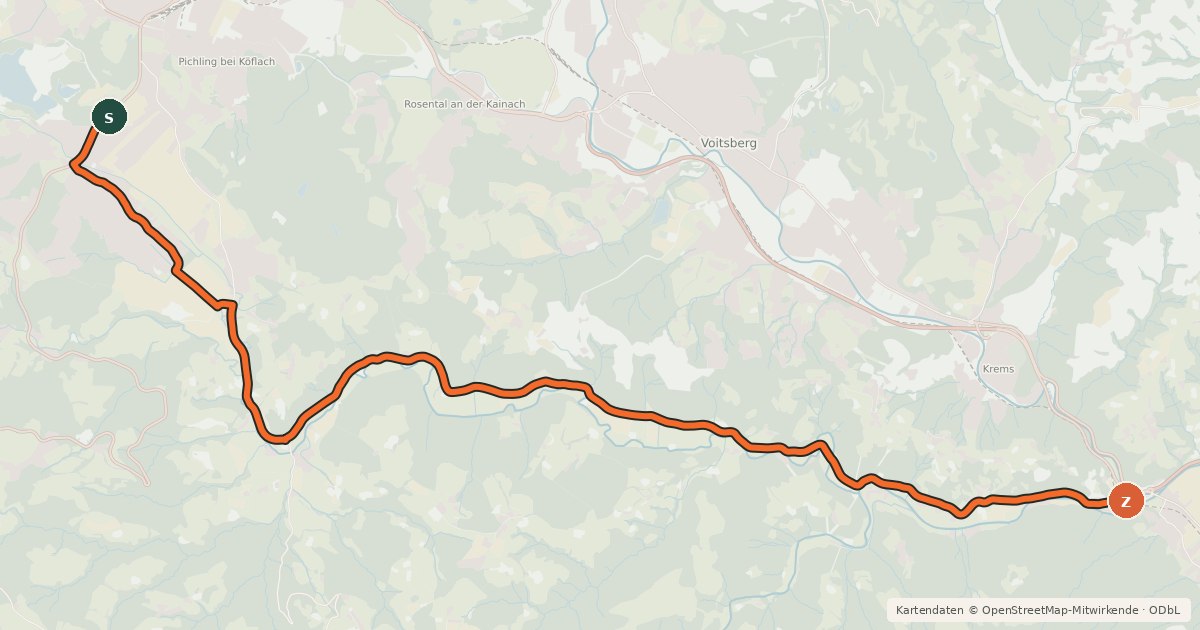 Kartenübersicht der Radroute Piberstein Radweg
