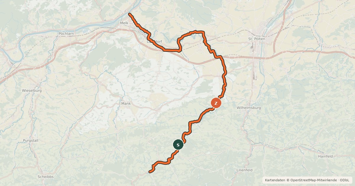 Kartenübersicht der Radroute Pielachtalradweg