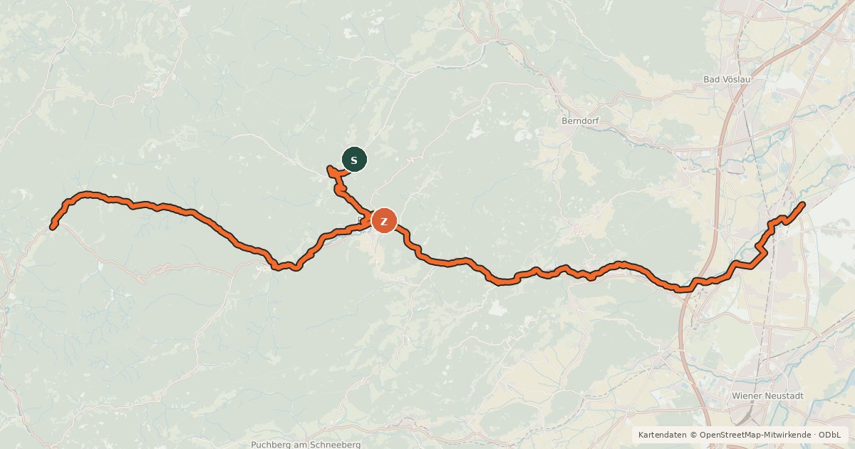 Kartenübersicht der Radroute Piestingtal-Radweg